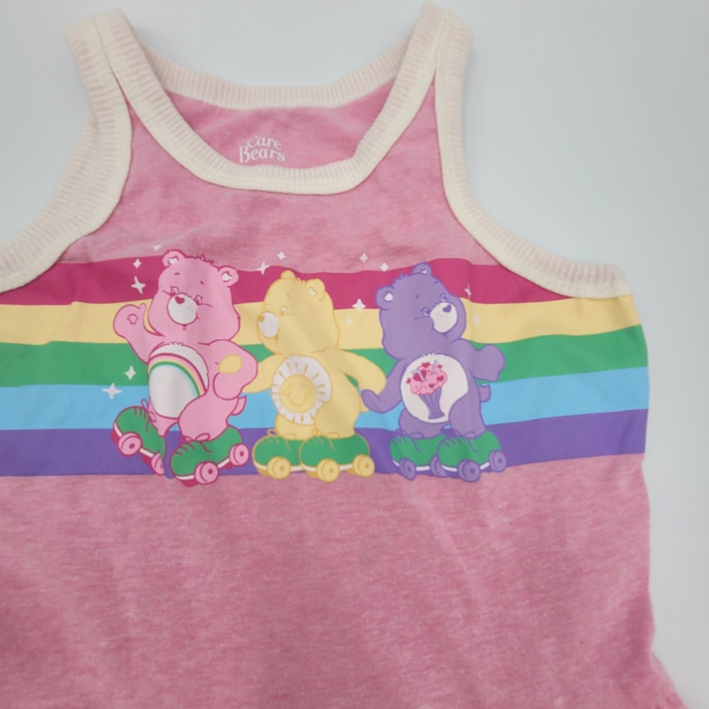 80s Nostalgia Care Bears Girls Pink Rainbow Roller Skating Tank Dress Size M 7/8